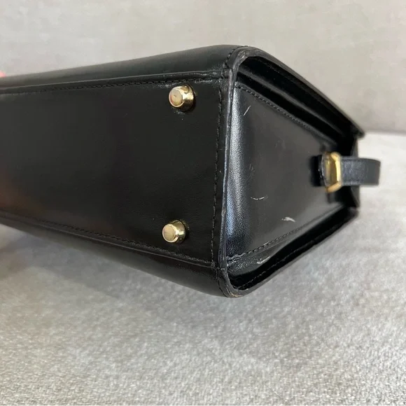 VTG Bally Structured Hex Black Leather Shoulder Bag Crossbody with Gold Hardware - Picture 9 of 16